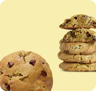 A2 dairy chocolate chip cookie crafted with high-quality ingredients on a yellow background