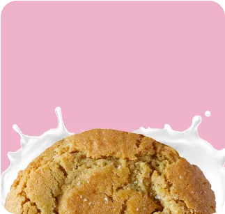 Two sugar cookies sweetened with coconut sugar, made with organic ingredients, and seed oil-free, on a pink background